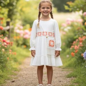 Crochet detail dress with matching bag