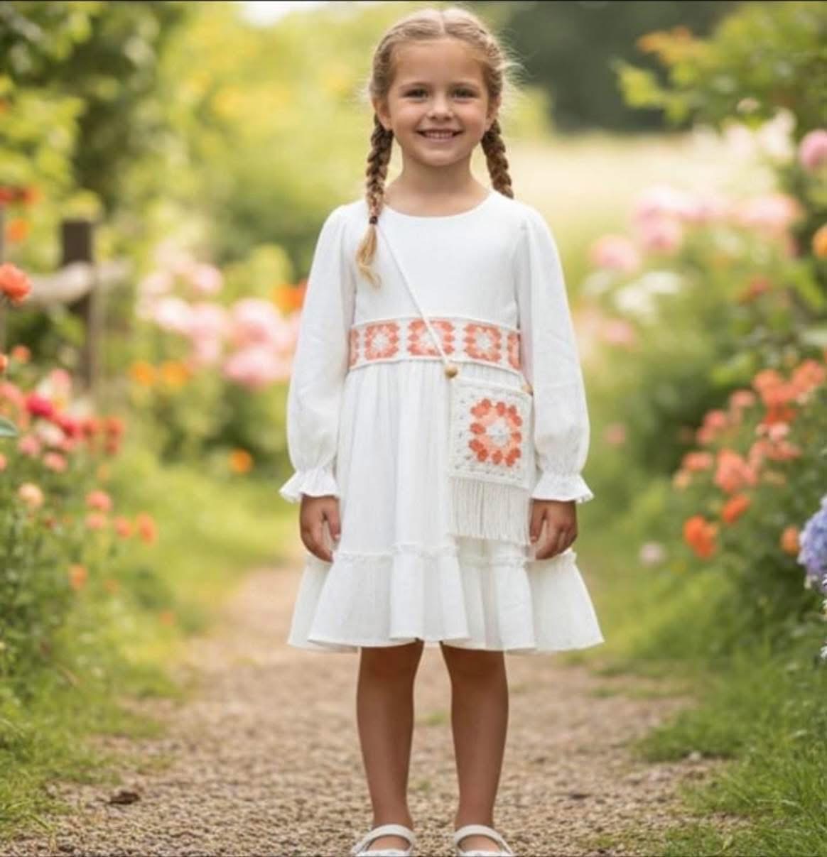 Crochet detail dress with matching bag