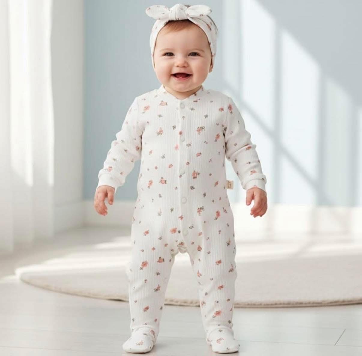 Baby girl all in one with matching headband